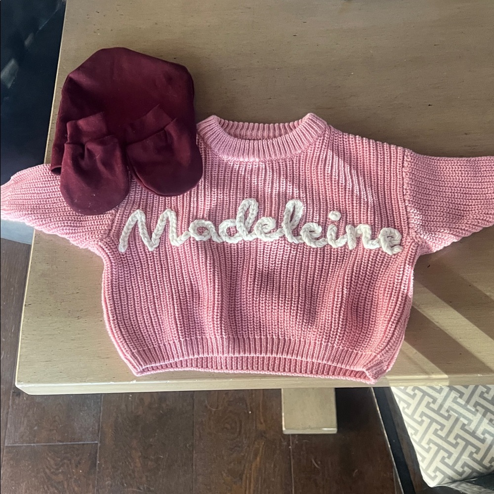Pink Knit Sweater with Madeleine Name Embroidery